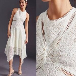 Anthropologie Embroidered Lace Cutout Maxi Dress Ivory White Size 4